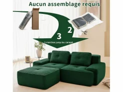 New DripeX Sofá Modular 2 plazas en Pana, con otomana y 2 cojines, 204x177x69cm, Verde
