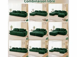 New DripeX Sofá Modular 2 plazas en Pana, con otomana y 2 cojines, 204x177x69cm, Verde