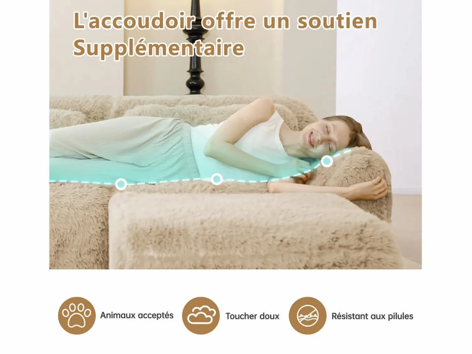 DripeX Sofá Modular 3 plazas en tela peluche, con 3 cojines, sin estructura, 291x104x73cm,