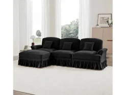 Sofá Modular 3 plazas Estilo Mid Century Falda removible Versátil Chenilla