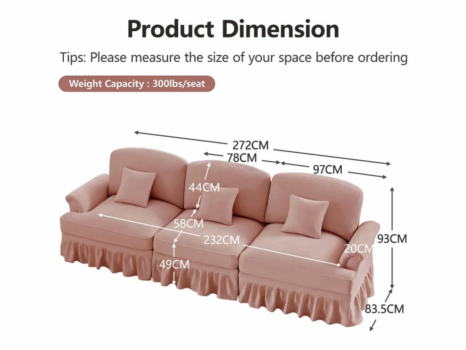 Hot Sofá modular convertible con puff incluido soporte lumbar cojín Chenille Rosa