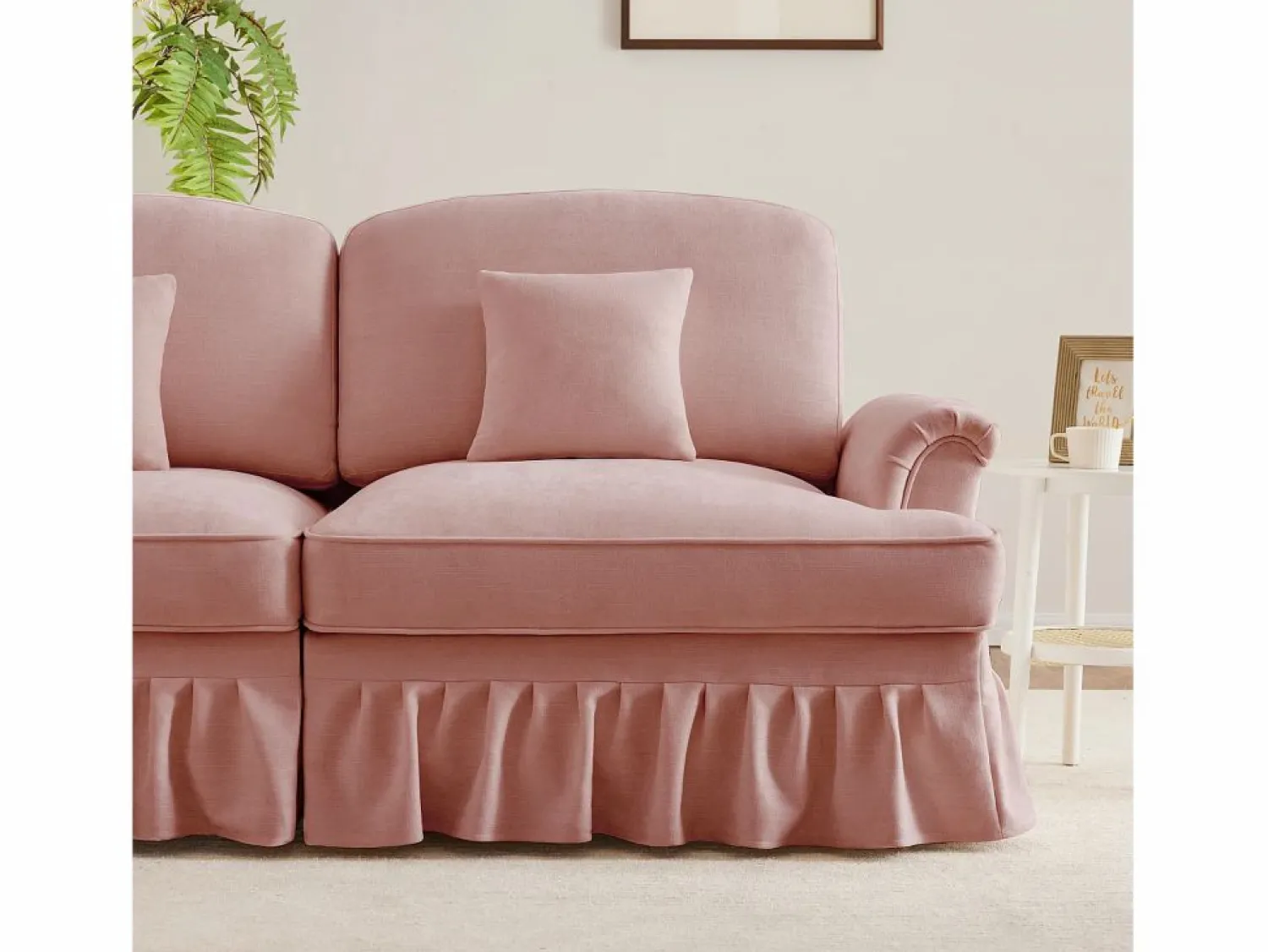 Hot Sofá modular convertible con puff incluido soporte lumbar cojín Chenille Rosa