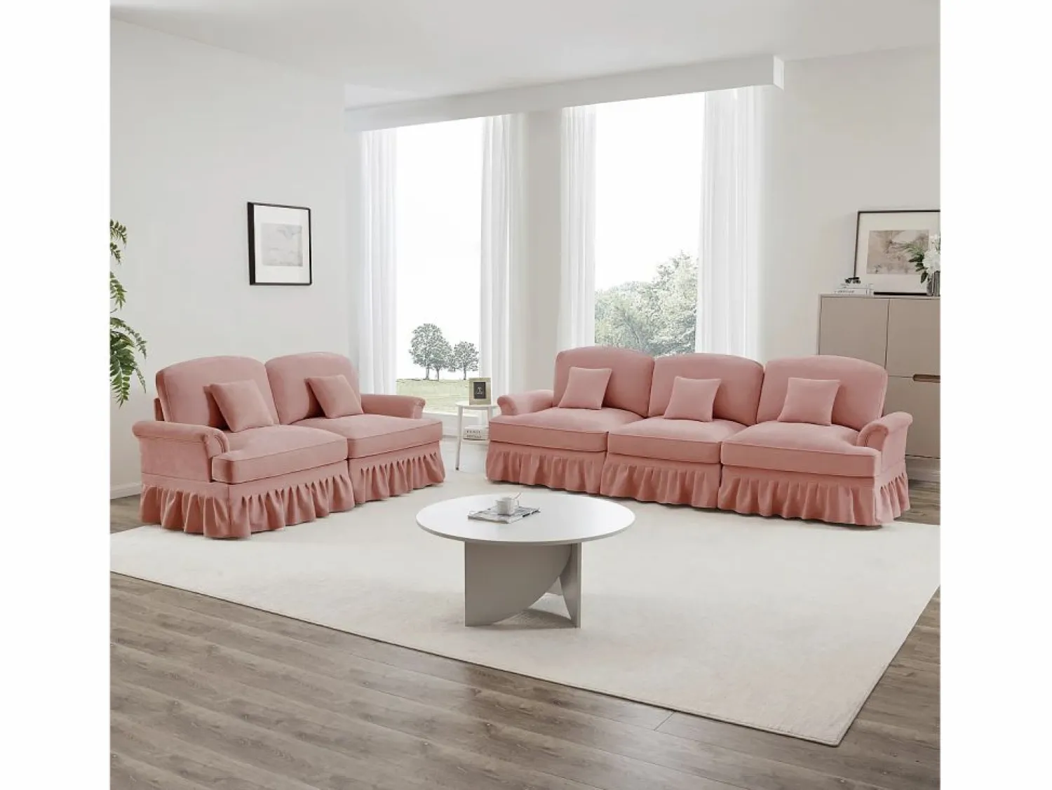 Hot Sofá modular convertible con puff incluido soporte lumbar cojín Chenille Rosa