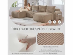 Merax Sofá modular de 4 plazas - 333 x 174 x 80 cm - con 2 pufs + portavasos + bolsillo de almacenamiento - terciopelo -