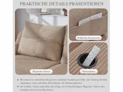 Merax Sofá modular de 4 plazas - 333 x 174 x 80 cm - con 2 pufs + portavasos + bolsillo de almacenamiento - terciopelo -