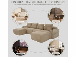 Merax Sofá modular de 4 plazas - 333 x 174 x 80 cm - con 2 pufs + portavasos + bolsillo de almacenamiento - terciopelo -