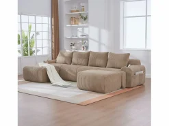 Merax Sofá modular de 4 plazas - 333 x 174 x 80 cm - con 2 pufs + portavasos + bolsillo de almacenamiento - terciopelo -