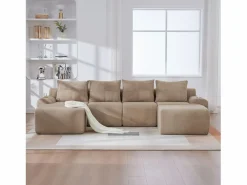 Merax Sofá modular de 4 plazas - 333 x 174 x 80 cm - con 2 pufs + portavasos + bolsillo de almacenamiento - terciopelo -