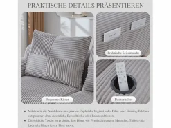 Best Sofá modular de 2 plazas - 200 x 174 x 80 cm - con 1 otomana + portavasos + bolsillo de almacenamiento - terciopelo - Sofá Modular