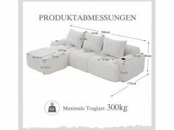 Online Sofá modular de 3 plazas - 268 x 174 x 80 cm - con 1 otomana + portavasos + bolsillo de almacenamiento - terciopelo - Sofá Modular