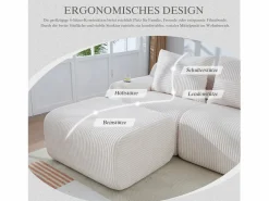 Online Sofá modular de 3 plazas - 268 x 174 x 80 cm - con 1 otomana + portavasos + bolsillo de almacenamiento - terciopelo - Sofá Modular