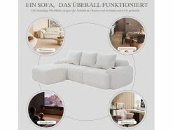 Online Sofá modular de 3 plazas - 268 x 174 x 80 cm - con 1 otomana + portavasos + bolsillo de almacenamiento - terciopelo - Sofá Modular