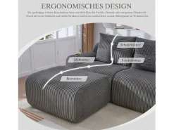 Merax Sofá modular de 3 plazas - 268 x 174 x 80 cm - con 2 pufs + portavasos + bolsillo de almacenamiento - terciopelo - oscuro Gris