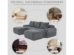 Merax Sofá modular de 3 plazas - 268 x 174 x 80 cm - con 2 pufs + portavasos + bolsillo de almacenamiento - terciopelo - oscuro Gris