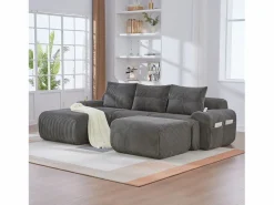 Merax Sofá modular de 3 plazas - 268 x 174 x 80 cm - con 2 pufs + portavasos + bolsillo de almacenamiento - terciopelo - oscuro Gris