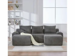 Merax Sofá modular de 3 plazas - 268 x 174 x 80 cm - con 2 pufs + portavasos + bolsillo de almacenamiento - terciopelo - oscuro Gris