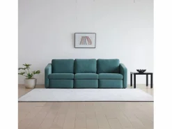 Clearance Concept-Usine Sofá Modular de 3 Plazas con Puff - Diseño Equilibrado, Tela FlexiPet, Estructura de Madera Maciza Azul