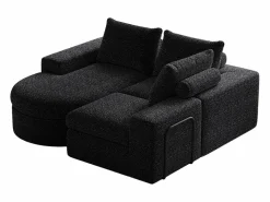 Sale Sofá modular de 3 plazas en tela de chenilla negra con chaise longue redondeada - Respaldo acolchado Sofá Modular