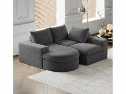 New OKWISH Sofá modular de 3 plazas en tela de chenilla con chaise longue redondeada - Respaldo acolchado Gris