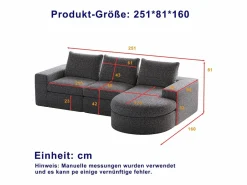 New OKWISH Sofá modular de 3 plazas en tela de chenilla con chaise longue redondeada - Respaldo acolchado Gris