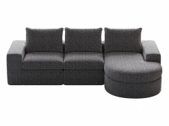New OKWISH Sofá modular de 3 plazas en tela de chenilla con chaise longue redondeada - Respaldo acolchado Gris