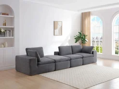 New Vente-unique Sofá modular de esquina con puf en tejido CORTOLINE Gris antracita