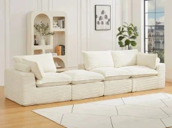 Online Vente-unique Sofá modular de esquina con puf de pana gruesa CYROMA Beige