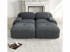 DripeX Sofá modular de pana - 2 plazas - con 2 cojines y 2 pouf - base antideslizante - 208x178x70cm -