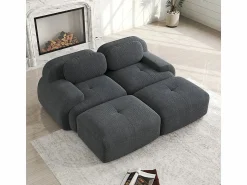 DripeX Sofá modular de pana - 2 plazas - con 2 cojines y 2 pouf - base antideslizante - 208x178x70cm -