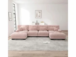 Outlet Sofá modular esquina 4 plazas - con 2 pouf y 6 cojines - DIY forma U/L - 406x145x81cm - Sofá Modular|Sofás Club