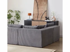 Outlet DripeX Sofá modular ángulo - Terciopelo acanalado - 3/4 plazas - 3 cojines y 3 orejeros - Gris