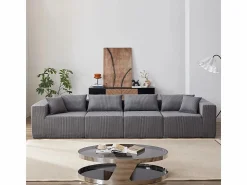 Outlet DripeX Sofá modular ángulo - Terciopelo acanalado - 3/4 plazas - 3 cojines y 3 orejeros - Gris
