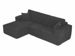 Hot DripeX Sofá modular ángulo izquierdo terciopelo acanalado, 2 cojines y chaise longue 128cm, Negro