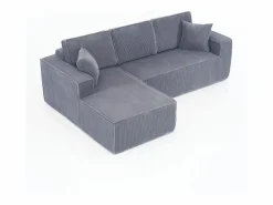 Online DripeX Sofá modular ángulo izquierdo terciopelo acanalado, 2 cojines y chaise longue 128cm, Gris