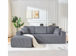 Online DripeX Sofá modular ángulo izquierdo terciopelo acanalado, 2 cojines y chaise longue 128cm, Gris