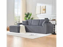 Online DripeX Sofá modular ángulo izquierdo terciopelo acanalado, 2 cojines y chaise longue 128cm, Gris