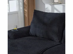 Outlet DripeX Sofá modular ángulo terciopelo acanalado, portavasos, 2 pufs y 3 cojines, 268x174x80cm, Negro