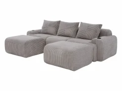 DripeX Sofá modular ángulo terciopelo acanalado, portavasos, 2 pufs y 3 cojines, 268x174x80cm,