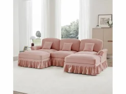 Best Sofá modular U líneas curvas reposabrazos florales puf móvil chenilla salón Sofá Modular