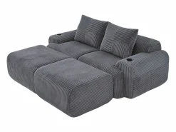 DripeX Sofá ángulo modular terciopelo acanalado, portavasos, 2 pufs y 2 cojines, 200x174x80cm,