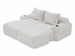 DripeX Sofá ángulo modular terciopelo acanalado, portavasos, 2 pufs y 2 cojines, 200x174x80cm,