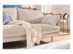 Best Miliboo Sofá nórdico 3 plazas de tejido efecto aterciopelado texturizado y madera clara CLAYTON Beige