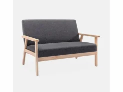New Sofá o banco con tela y patas de madera, 2 plazas gris oscuro Sofá Escandinavo