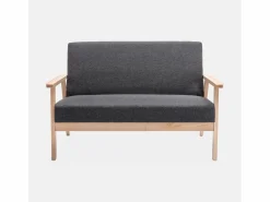 New Sofá o banco con tela y patas de madera, 2 plazas gris oscuro Sofá Escandinavo