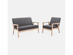 New Sofá o banco con tela y patas de madera, 2 plazas gris oscuro Sofá Escandinavo
