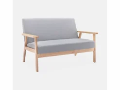 Sweeek Sofá o banco con tela y patas de madera, 2 plazas