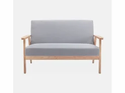 Sweeek Sofá o banco con tela y patas de madera, 2 plazas