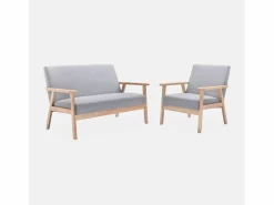 Sweeek Sofá o banco con tela y patas de madera, 2 plazas