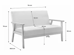 Sweeek Sofá o banco con tela y patas de madera, 2 plazas