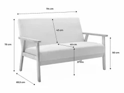 Sweeek Sofá o banco con tela y patas de madera, 2 plazas